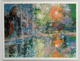 Gulyás Dénes (1927-2003): Tűzijáték a Parlamentnél. Olaj, farost, jelzett, keretben, 60×80 cm