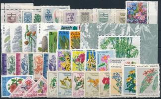 1960-1993 Flower 38 stamps, 1960-1993 Virág motívum 38 db klf bélyeg, közte teljes sorok + 1 db blokk stecklapon