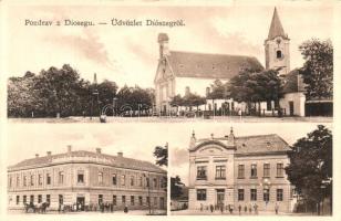 Diószeg, Nagydiószeg, Sládkovicovo; Templom tér, Római katolikus népiskola, Karsay J. kiadása / churches, square, school