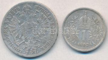 Ausztria 1879. 1Fl Ag "Ferenc József" + Ausztria 1893. 1K Ag "Ferenc József" T:2...