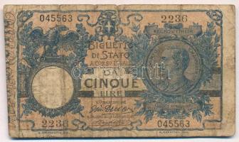 Olaszország 1915. június 17. 5L "Giu. Dell'Ara - Righetti" aláírások T:III- szakadás Italy 17.6.1915 5 Lire "Giu. Dell'Ara - Righetti" signatures C:VG tear Krause 23.d