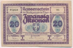 Ausztria / Bécs 1918. 20K  pénztári utalvány T:III ly. Austria / Wien 1918. 20 Kronen kassenschein C:F hole