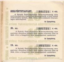 Gyönk 1926. "A Gyönki Takarékpénztár Részvénytársaság" részvénye 10P értékben, szelvényekk...