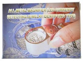 40x-es ékszerész nagyító fém testtel, ledes és Uv világítással, új állapotban, eredeti dobozában