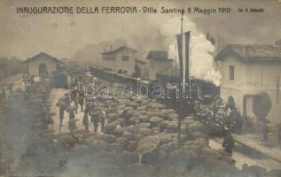1910 Villa Santina, Inaugurazione della Ferrovia, Fot. U. Antonelli / Inauguration of the railway station, locomotive, photo