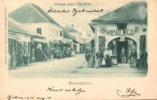 Bjelina, Bijeljina; Markthallen / market square, Arpad Weils Hungarian goods shop