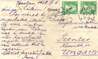 1928 Wroclaw, Breslau; film frames, shop of C. Garren, men with walking stick, photo (cut)