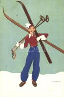Skiing lady, Edition Stehli No. 608. s: E. Martin