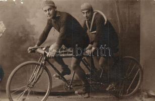 Tandem bicycle with racing cyclists, photo (b)