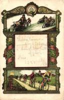 Magyar Kerékpáros Szövetség díszes reklámlapja / Hungarian Cyclists Association, Art Nouveau, litho (kis szakadás / small tear)
