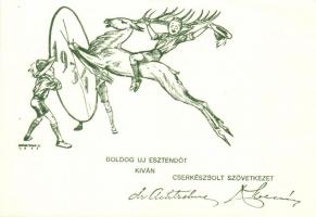 1934 Magyar Cserkészbolt Szövetkezet újévi üdvözlőlapja / Hungarian scout shop associoations New Year greeting card s: Márton L.
