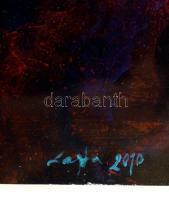 Lajta Gábor (1955-): Beszélgetők. Akril, karton, jelzett, üvegezett keretben, 30×30 cm