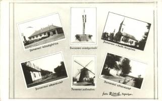 Gunaras, Gunaros; Községháza, országzászló, szélmalom, utcaképek / town hall, Hungarian flag, windmill, streets