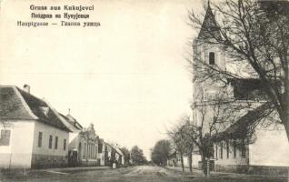 Küke, Kukujevci; Fő utca templommal. Albert Krausz kiadása / Hauptgasse / main street with church