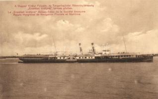 A Magyar Királyi Folyam- és Tengerhajózási Részvénytársaság (MFTR) Erzsébet királyné termes gőzöse; MFTR reklám a hátoldalon / Hungarian steamship, SS Queen Elisabeth
