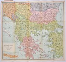 cca 1910 A Balkán-félsziget térképe. A borító szakadt 70x100 cm / cca 1910 Map of the Balkans. Cover damaged