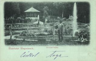 Nevicke, Nyevicke (Ungvár); kert szökőkúttal, emlékoszlop / garden with fountain, monument