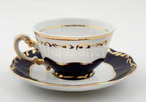 Zsolnay Pompadour mintás mokkás csésze, 6 db + 6 db csészealj, kézzel festett, jelzett, egyik csészé...