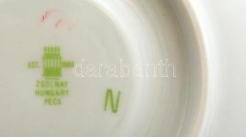 Zsolnay Pompadour mintás mokkás csésze, 6 db + 6 db csészealj, kézzel festett, jelzett, egyik csészé...