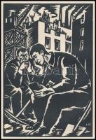 Frans Masereel (1889-1972): Felolvasás. Fametszet, papír, jelzett a metszeten, 16x11 cm