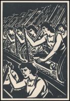 Frans Masereel (1889-1972): Gyárban. Fametszet, papír, jelzett a metszeten, 16x11 cm