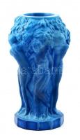 Kurt Schlevogt tervezte váza, figurális díszítéssel, formába préselt lazurit üveg, jelzés nélkül, hibátlan, m:12 cm