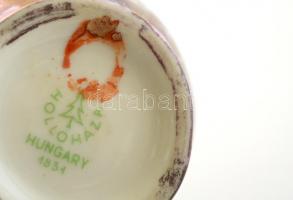 Hollóházi márványmintás porcelán váza, jelzett, hibátlan, m: 16,5 cm