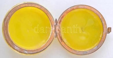 Többrétegű üveg ékszertartó dobozka, festett virágmintával, d: 6 cm, m: 3 cm