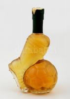 Focilabdát rúgó láb alakú üvegpalack, belsejében azonosítatlan itallal, bontatlan, m: 21 cm