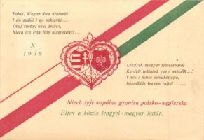 1938 Polak, Wegier dwa bratanki, Lengyel, magyar testvérbarát... Éljen a közös lengyel-magyar határ, propaganda / Polish-Hungarian propaganda card, 1938 Losonc visszatért So. Stpl