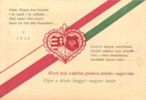 1938 'Polak, Wegier dwa bratanki, Lengyel, magyar testvérbarát...' Éljen a közös lengyel-magyar határ, propaganda / Polish-Hungarian propaganda card, "1938 Losonc visszatért" So. Stpl