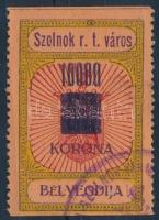 1924-1926 1 db Szolnok 10.000K/50K illetékbélyeg vékony számokkal, pont nélkül (50.000)