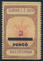 1927 1 db Szolnok 2 Aranykorona illetékbélyeg 2P felülnyomással, narancs színben (30.000)