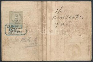 1862 Fegyvertarthatási engedély libai lakos, erdei vadász részére 72kr illetékbélyeggel / 1862 Gun l...