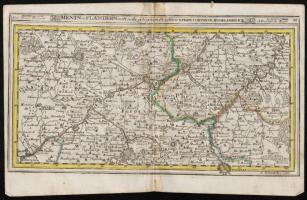 cca 1700 Menin, Flandria térképe.Színezett rézmetszet. Megjelent: Johann Hofmann: Atlas Curieux oder neuer und Compendieuser Atlas. (Augsburg, 1700?). Méret: 29x20 cm / cca 1700 Map of Flanders. Colored etching 31x20 cm