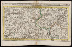 cca 1700 Menin, Flandria térképe.Színezett rézmetszet. Megjelent:  Johann Hofmann: Atlas Curieux oder neuer und Compendieuser Atlas. (Augsburg, 1700?). Méret: 29x20 cm / cca 1700 Map of Flanders. Colored etching 31x20 cm