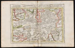 cca 1700 Luxembourg térképe. Színezett rézmetszet. Megjelent: Johann Hofmann Atlas Curieux oder neuer und Compendieuser Atlas. (Augsburg, 1700). Méret: 29x20 cm / cca 1700 Map of Luxembourg. Colored etching 31x20 cm