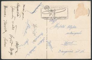 cca 1932 A Budai 11. labdarúgócsapatának tagjai által aláírt képeslap, brüsszeli vendégjátékról. Rajta Lyka, Kovács, Szilágyi, Szuhay, Nagy, Magda...