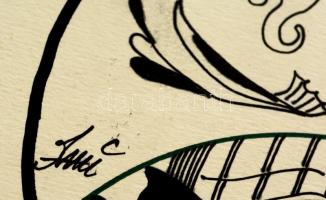 Szász jelzéssel: Madár arcok. Tus, papír, 15×10 cm