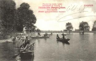 Zagreb, rowing boats, lake, Margit Creme advertisement (lyuk / hole)