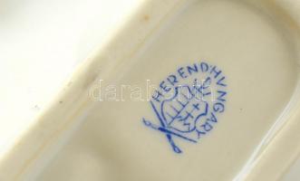 Herendi Viktória mintás leveles tálka, kézzel festett, jelzett, kopásnyomokkal, 15,5×8×4 cm