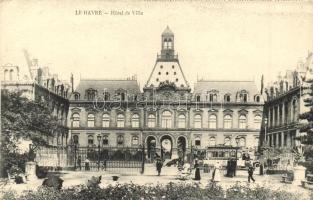 Le Havre, Hotel de Ville, tram, censored, from postcard booklet (EK)