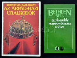 2 db magyar történelmi témájú könyv: Kristó Gyula-Makk Ferenc: Az Árpád-házi uralkodók. Bp., 1988, IPM Könyvtár. Kiadói papírkötésben, Bethlen Béla: Észak-Erdély kormánybiztosa voltam. Bp., 1989, Zrínyi Katonai Kiadó. Kiadói papírkötésben.