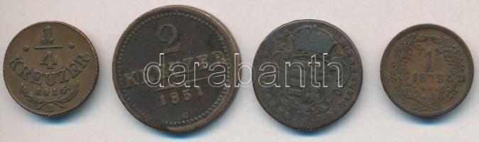 1763. Rézdénár "Mária Terézia / zárt korona" + 1816B 1/4kr Cu + 1851G 2kr Cu + 1872KB 1kr ...