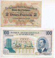 Luxemburg 1914-1918. (1919) 2Fr pénztárjegy + 1968. 100Fr T:III kis szakadások Luxembourg 1914-1918. (1919) 2 Francs treasury note + 1968. 100 Francs C:F small tears Krause 28., 14.