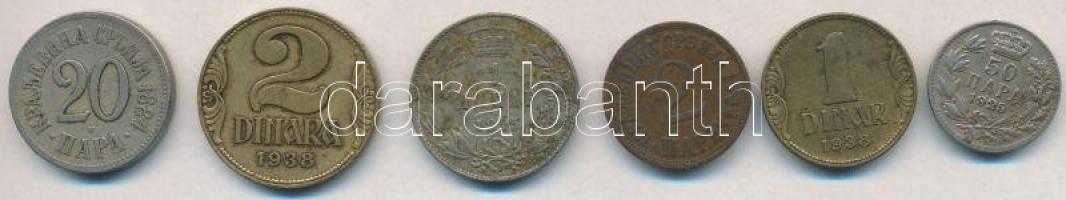 Szerbia 1884H 20p Cu-Ni + 1904. 2p Br + Szerb-Horvát-Szlovén Királyság 1925. 50p Ni-Br + 1D Ni-Br + ...