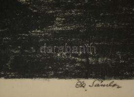 Ék Sándor (1902-1975): Kislány a babával. Litográfia, papír, jelzett, üvegezett keretben, 37×26 cm