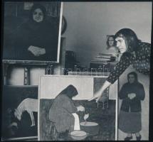 1969 Koszta Rozália festőművész gyulai műtermében, Révay Lajos felvétele, vintage fotó, 18x19 cm