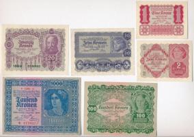Ausztria 1922. 1K + 2K + 10K + 20K + 100K + 1000K T:I-,II Austria 1922. 1 Kronen + 2 Kronen + 10 Kronen + 20 Kronen + 100 Kronen + 1000 Kronen C:AU,XF
