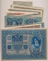 1914-1923. 28db-os korona bankjegy tétel, mind klf, közte: 1902. 1000K piros "MAGYARORSZÁG&quot...